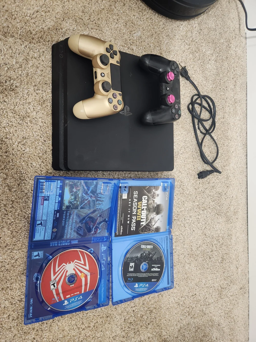 Sony PS4 Slim with Gold and Black Controllers and Games